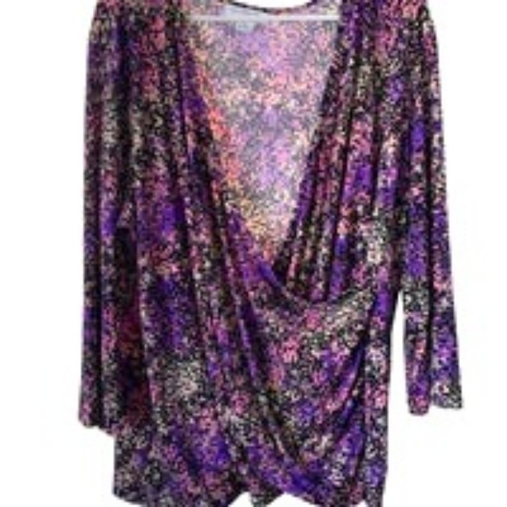 Liz Claiborn Purple Multicolor Wrap Blouse